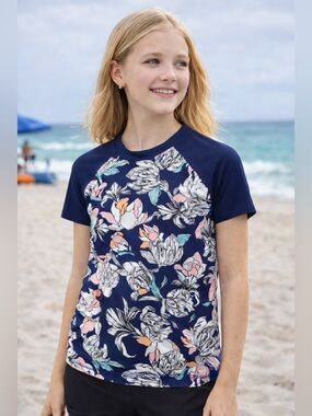 Athleta girls Rashguard Size XL age 14 Floral Swim Top